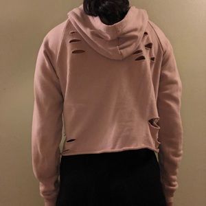 Pink Distressed Cropped Sweatshirt
